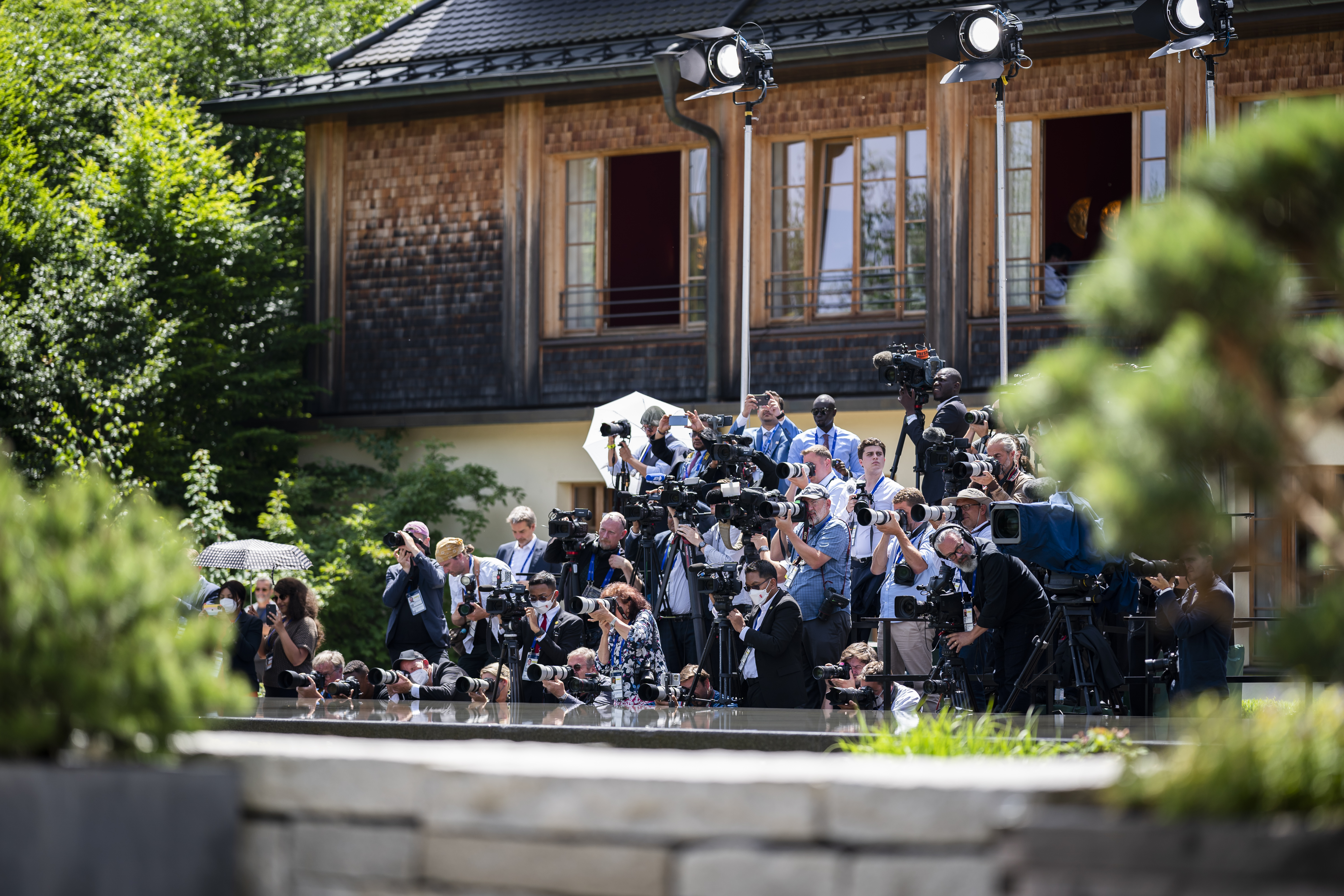 Internationale Medienvertreter/innen beim G7-Gipfel Auf Schloss Elmau.