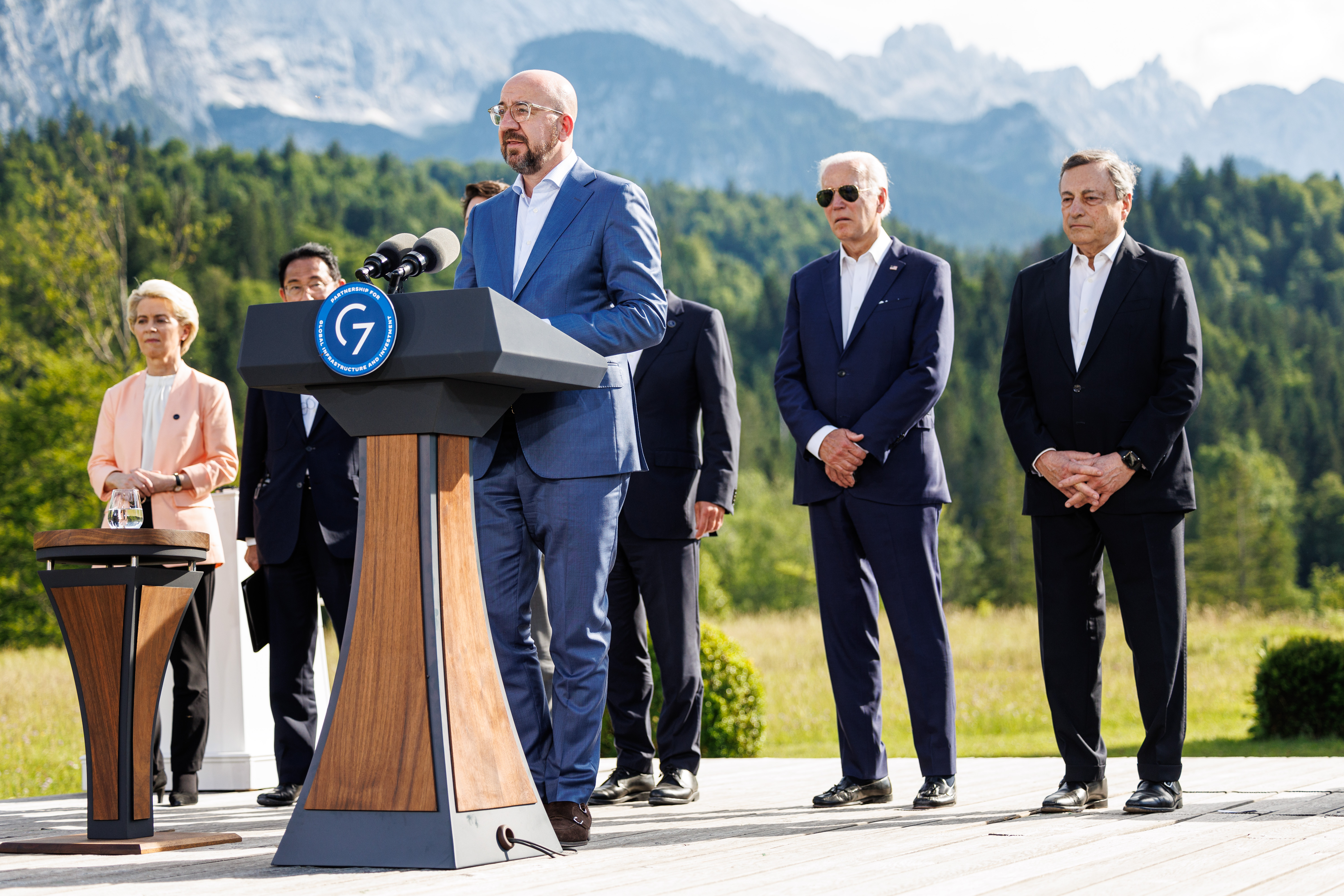 Charles Michel, President of the European Council, gives a statement to the press on partnership for global infrastructure and investment.