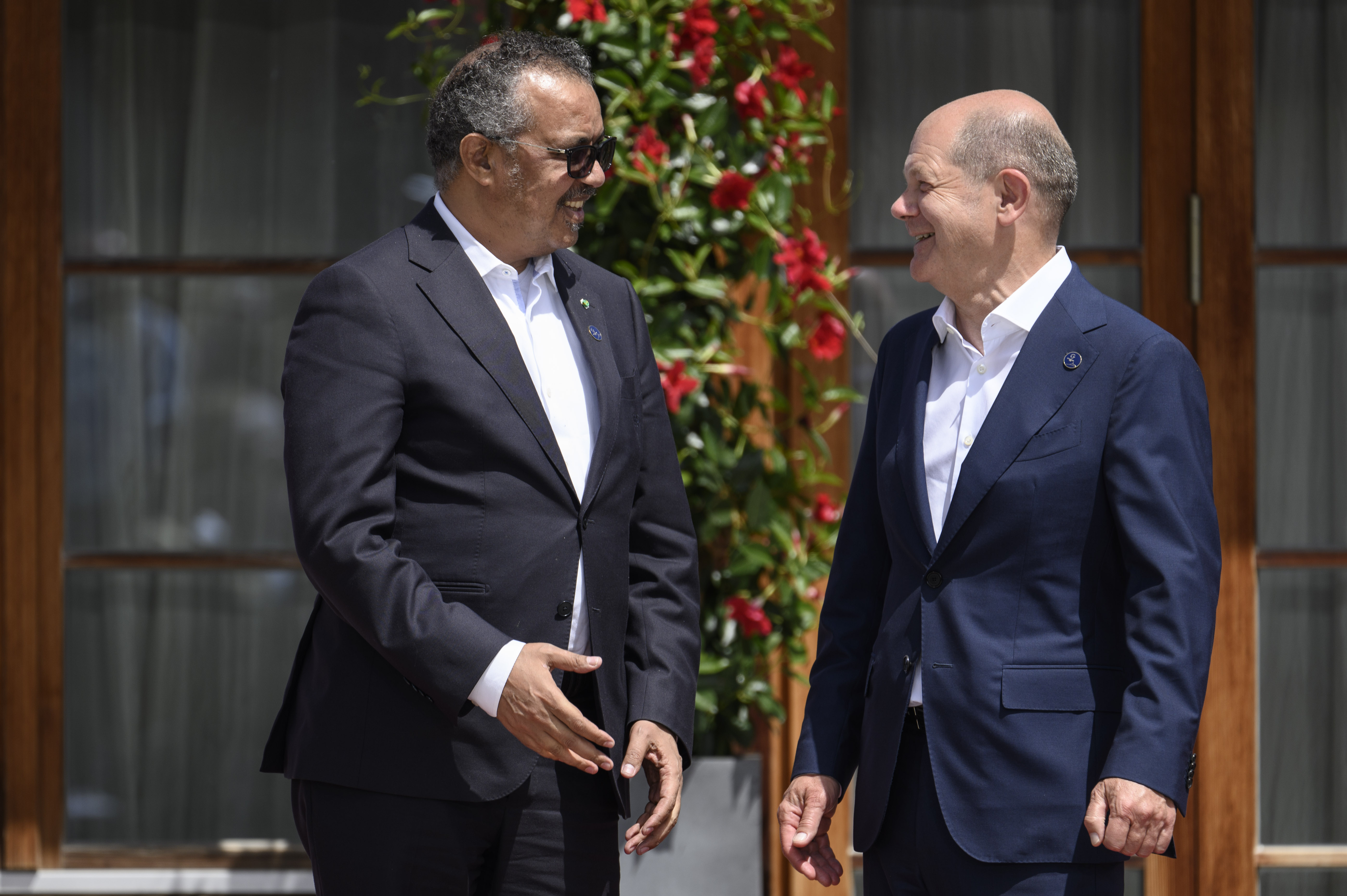 Federal Chancellor Olaf Scholz welcomes Tedros Adhanom Ghebreyesus, Director-General of the World Health Organization (WHO), to Schloss Elmau.