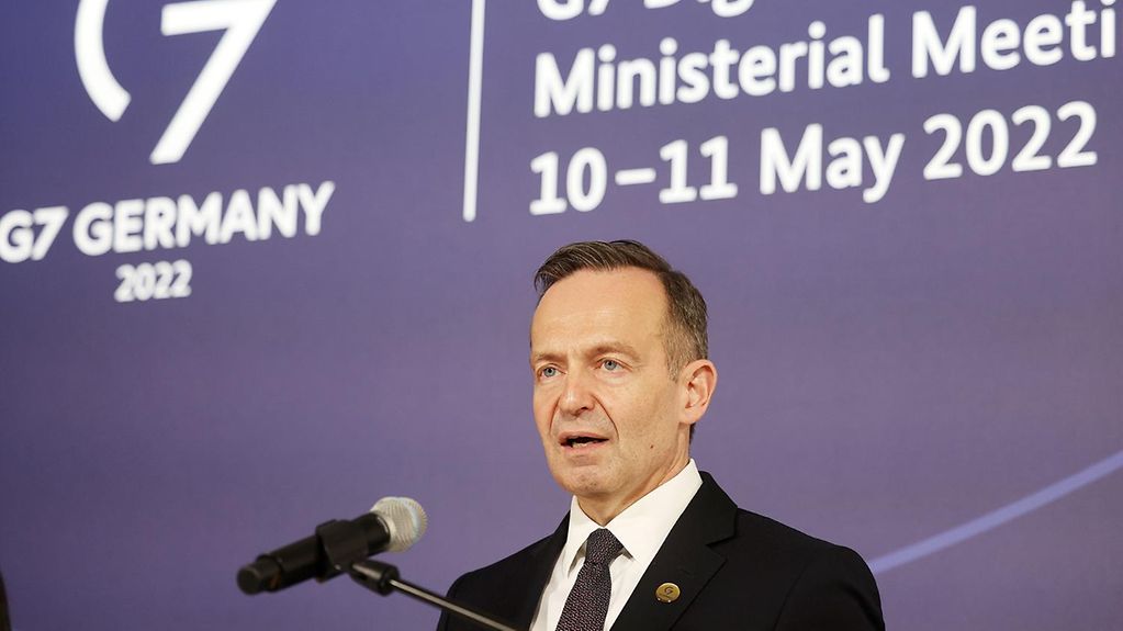 Bundesdigitalminister Volker Wissing nach den Beratungen mit den Digitalministern der G7-Staaten.