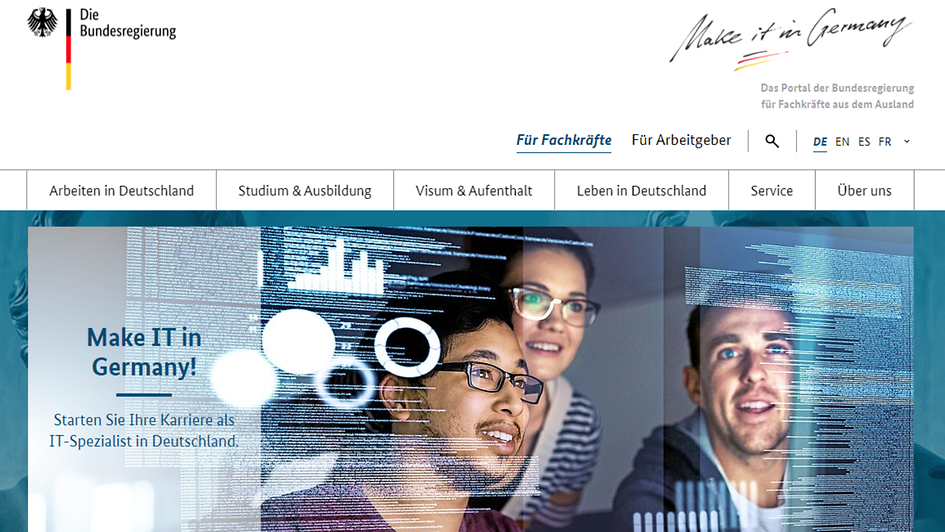 Screenshot der Website "Make it in Germany"