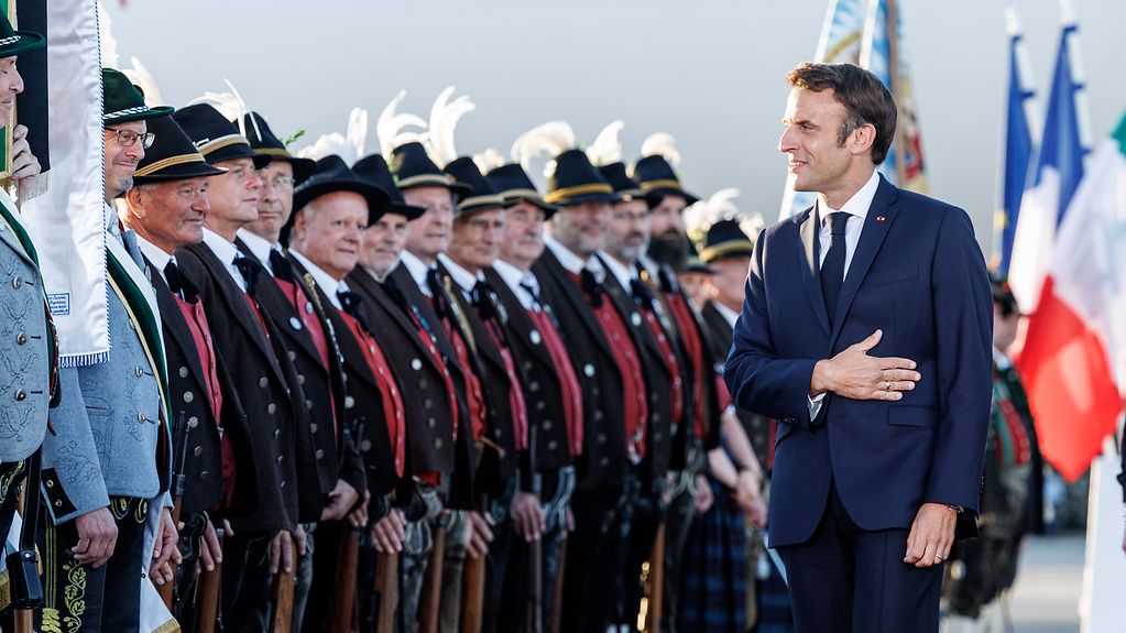 Emmanuel Macron (French President) arrives at Munich Airport.
