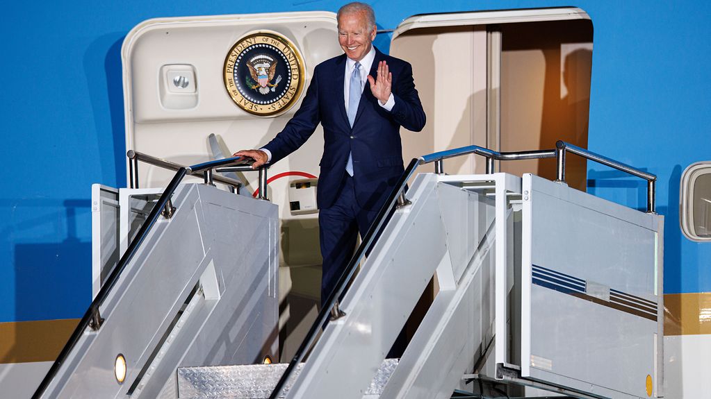Arrival of Joe Biden (US President) at Munich Airport.