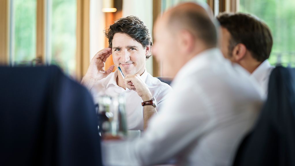 Canadian Prime Minister Justin Trudeau at the start of the second working session.