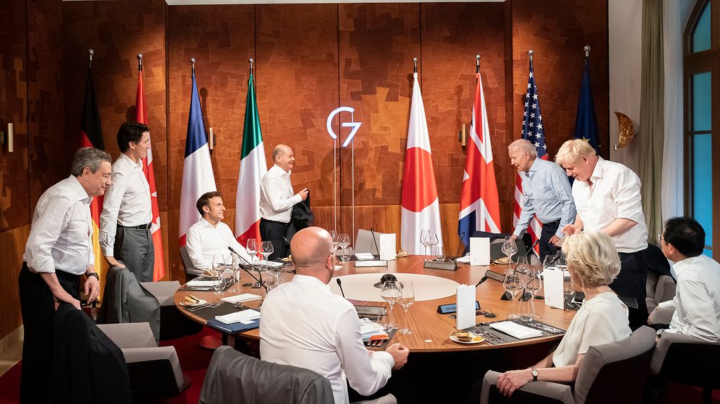 Gruppenfoto der G7 während der dritten Arbeitssitzung.
