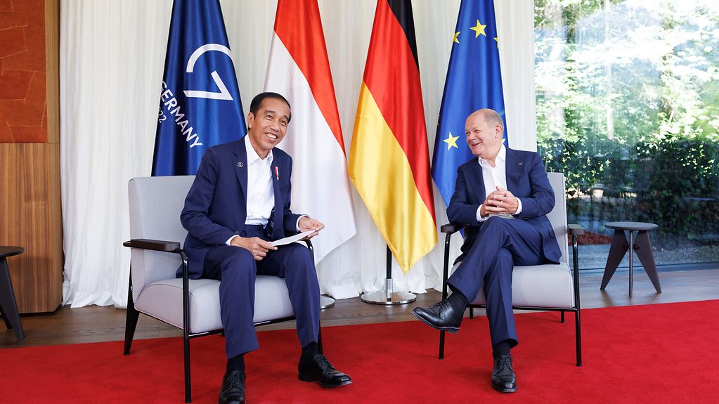 Bilateral meeting between Federal Chancellor Olaf Scholz and Indonesian President Joko Widodo at Schloss Elmau.