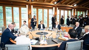 The G7 heads of state and government during the seventh working session.