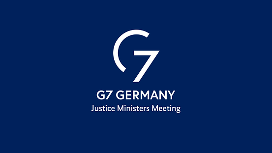 The photo shows the G7 logo. Underneath it says: “Justice Ministers Meeting”.