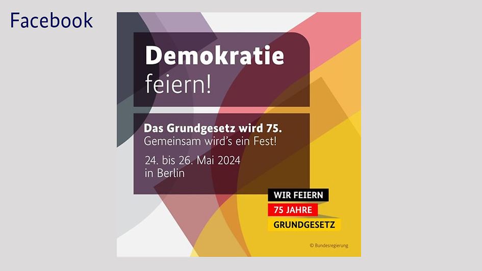 Das Grundgesetz wird in diesem Jahr 75 Jahre alt. Im Mai feiern wir das gemeinsam mit einem großen Bürgerfest in Berlin. Merken Sie sich jetzt schon den Termin vor!