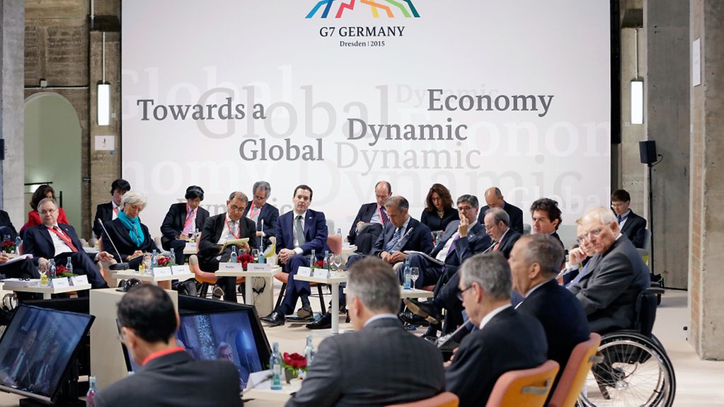 Teilnehmer des G7-Finanzministertreffens in Dresden